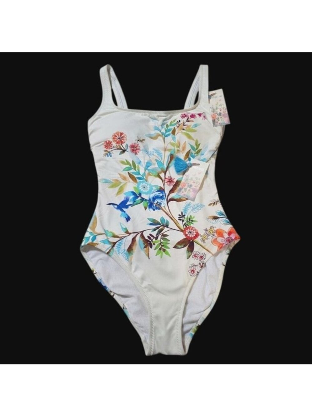 NWT Johnny Was Lei Floral Tank One Piece Swimsuit Size XS $198 Cream Boho